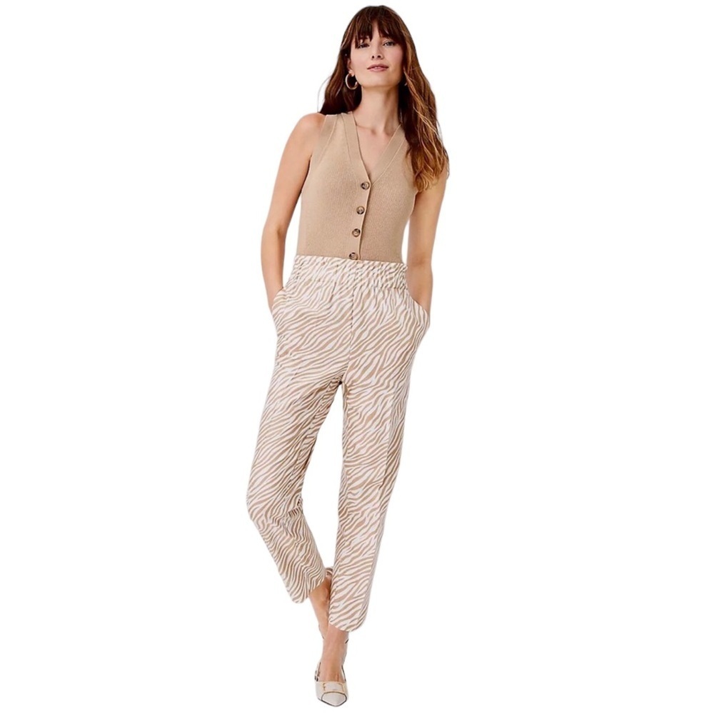 NWT Ann Taylor Pants Size Medium High Rise Pockets Brown White Zebra
